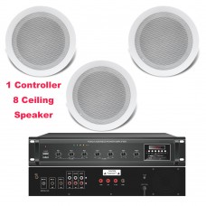 Professional 60W x8Pcs Ceiling Speaker and 480W Amplfier Controller Set For Conference Meeting Room Supermarket Malls School
